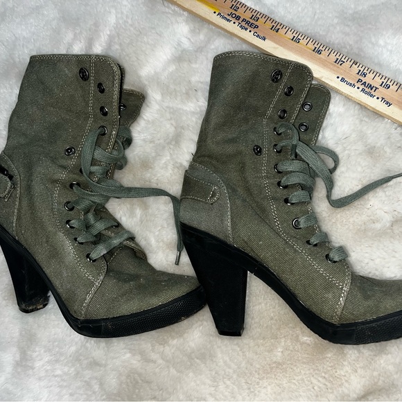 Aldo Heeled Olive Foldover Canvas Booties 🌵39 - Picture 7 of 11